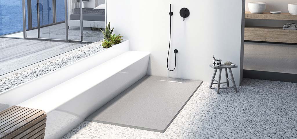 Plato de ducha Linear Drain hormigón con rejilla blanca